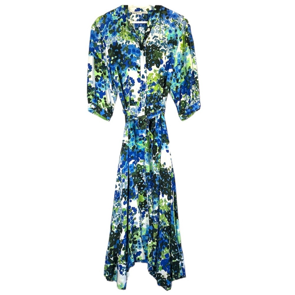 STELLA MCCARTNEY Olivia Floral Silk Shirt Midi Dress Blue - Picture 5 of 16